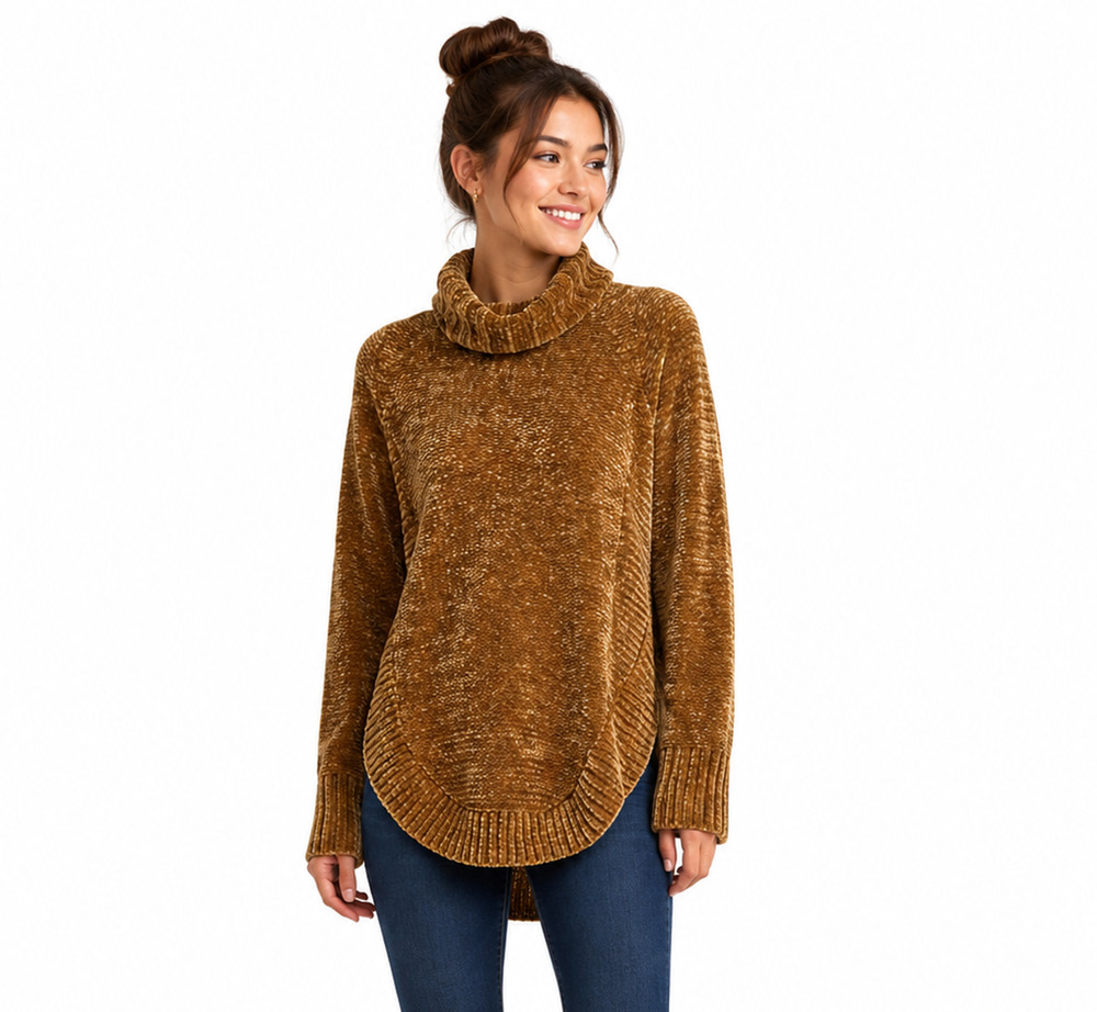 Moth Anthropologie Womens Brown Turtleneck Longline Chenille Cozy Sweater XXS